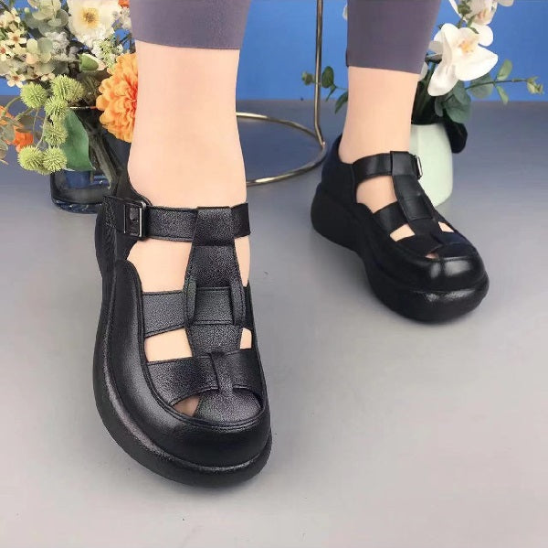 Leather hollow casual sandals