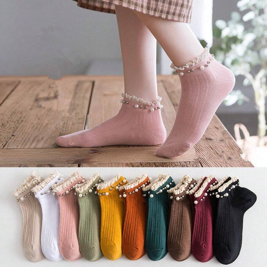 Cotton Pearl Lace Socks