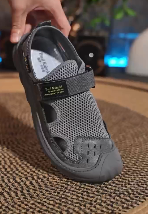 Men's hook and loop hollow breathable sandals