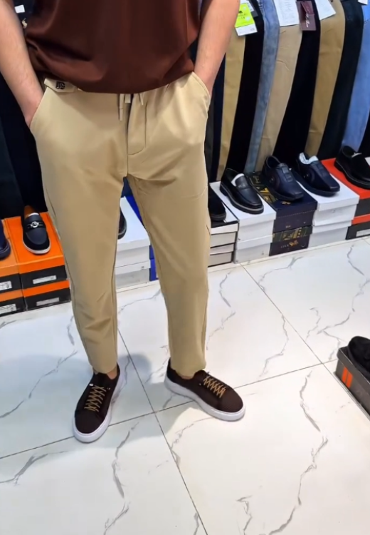 Khaki elastic casual pants