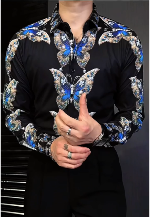 Men's summer colorful butterfly printed light shirt