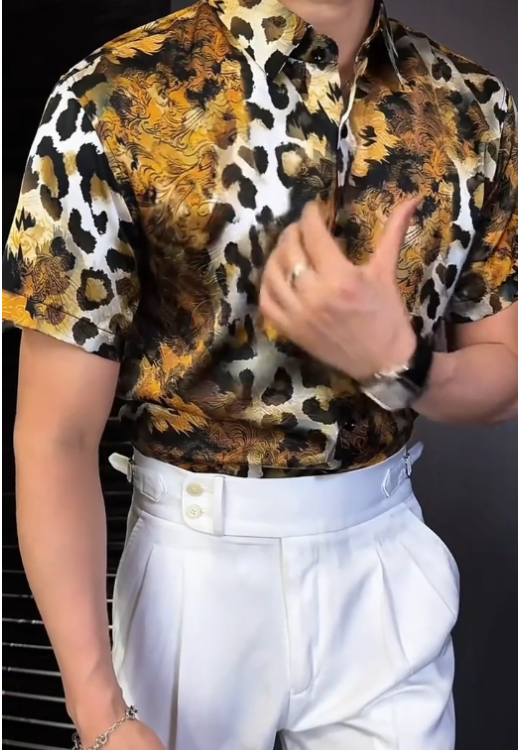 Men's light silky tiger print shirt