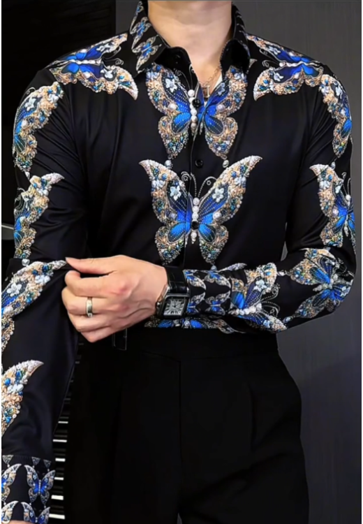 Men's summer colorful butterfly printed light shirt