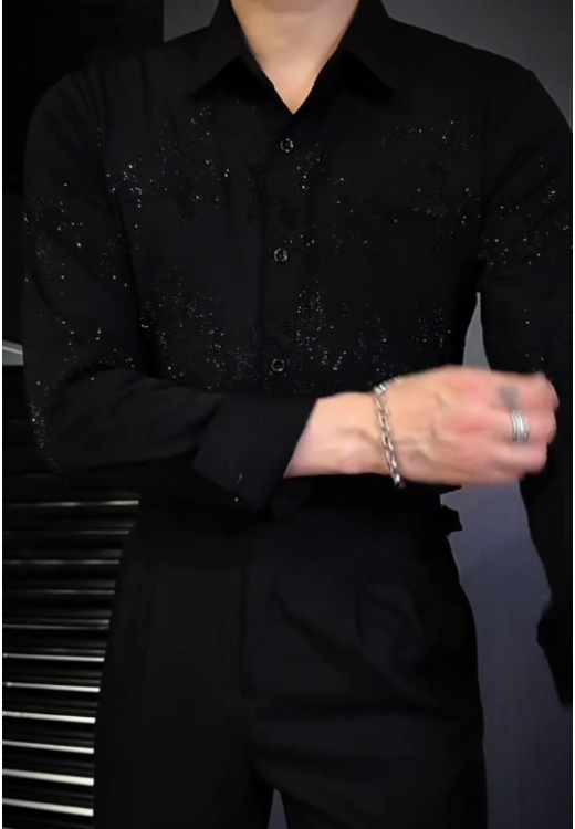 Men's rhinestone high elastic fashion shirt