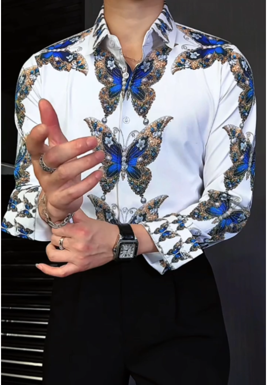 Men's summer colorful butterfly printed light shirt