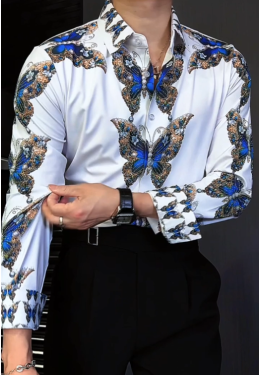 Men's summer colorful butterfly printed light shirt