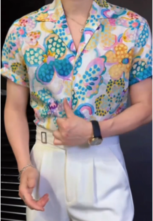 Men's summer light flower printed shirt