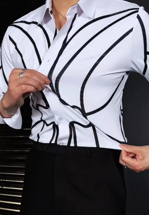 Men's high quality black and white stitching pattern shirt