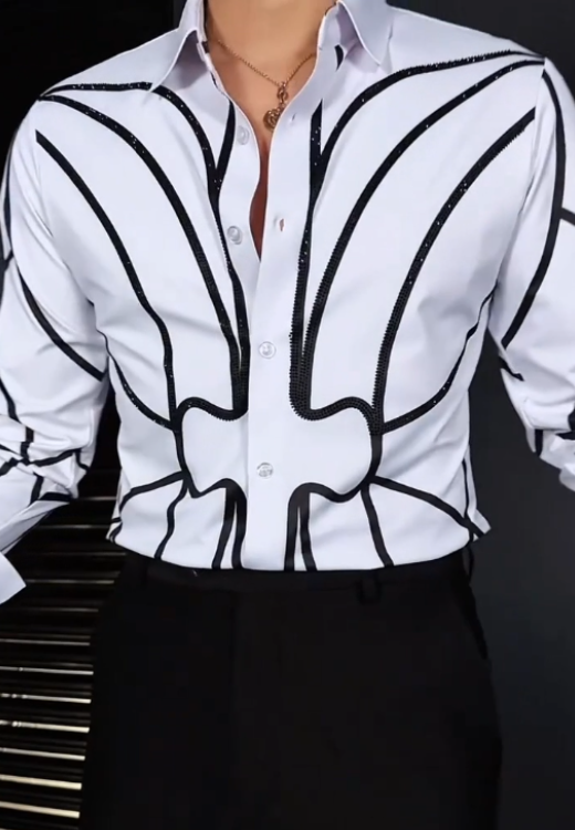 Men's high quality black and white stitching pattern shirt