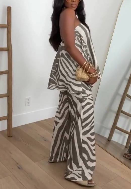 Women's zebra print two-piece leisure suit