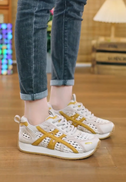 Women's yellow woven stitching casual shoes