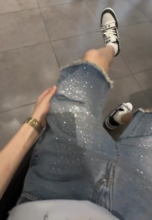 Fashionable unisex diamond half tassels jeans