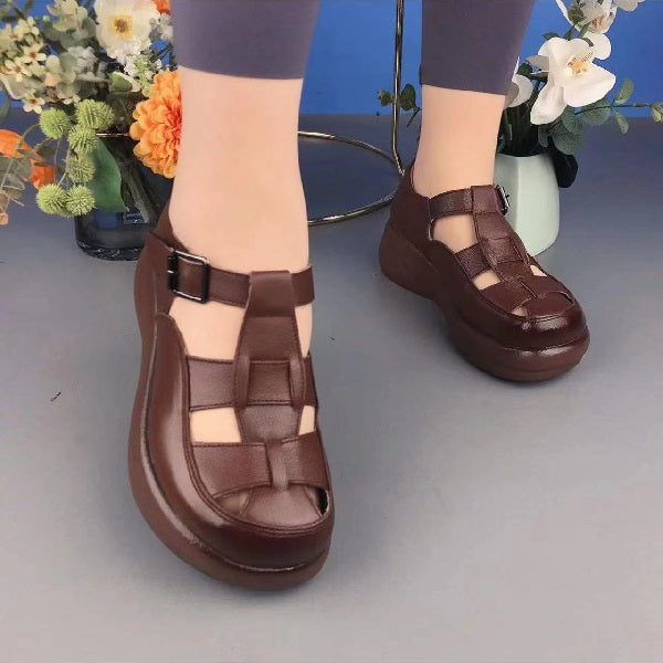 Leather hollow casual sandals