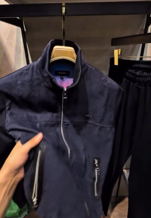 Navy blue suede thin jacket coat