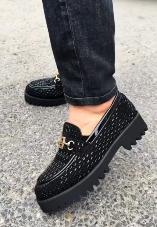 New shiny metal square buckle leisure leather shoes in 2025