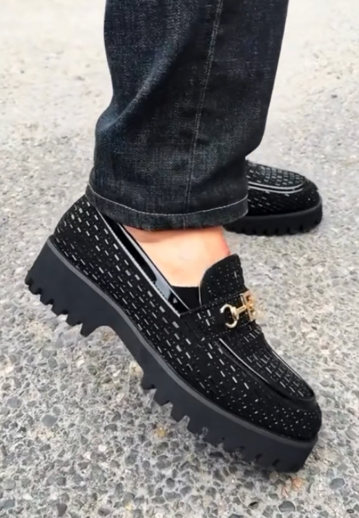 New shiny metal square buckle leisure leather shoes in 2025