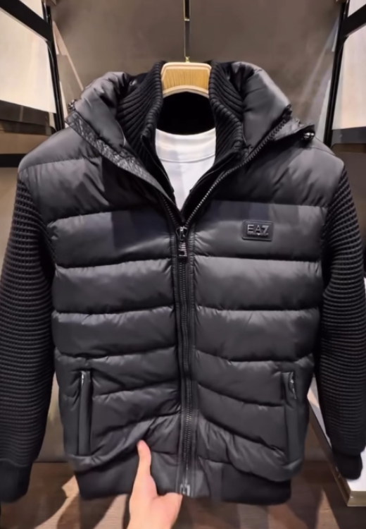 Winter coat with down knitted stitching