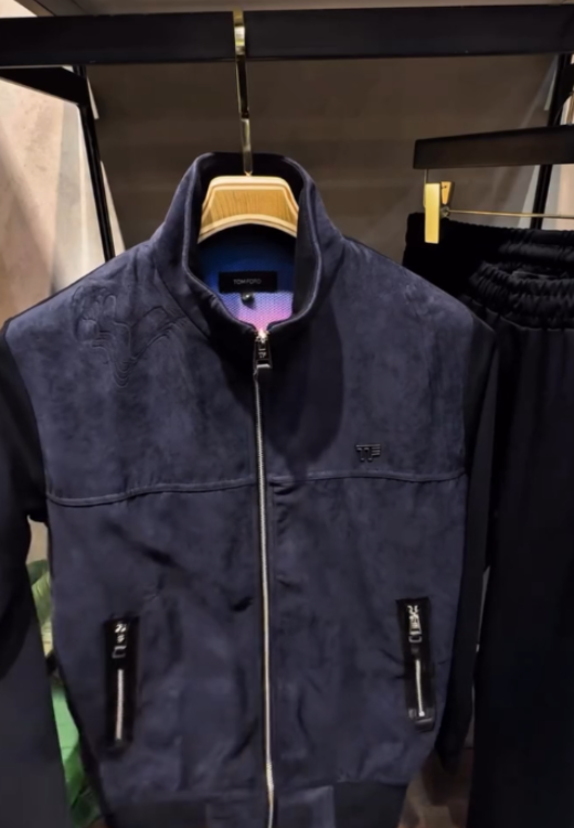 Navy blue suede thin jacket coat