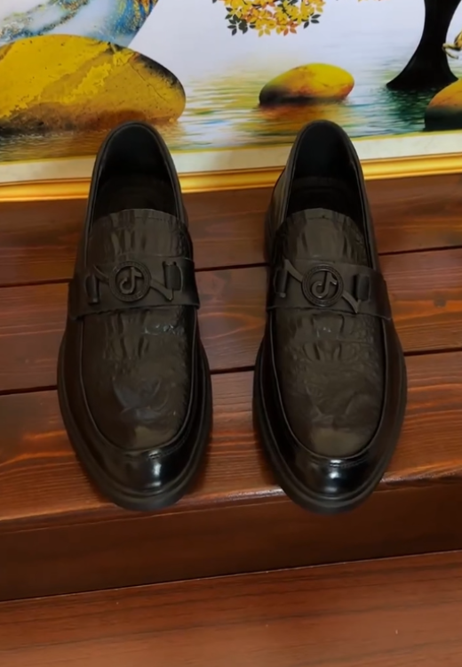 Dry leaf printed casual leather shoes