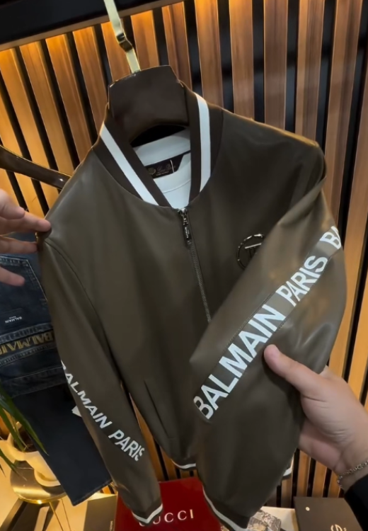 Leather jacket with letters for men