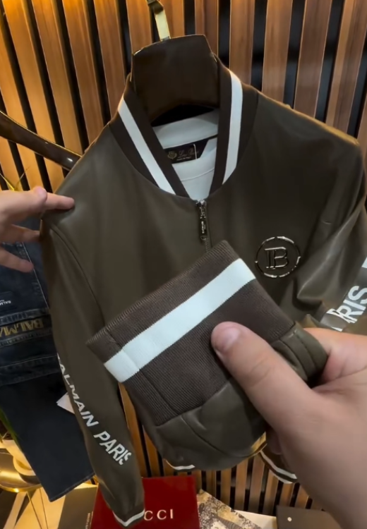 Leather jacket with letters for men