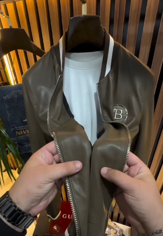 Leather jacket with letters for men