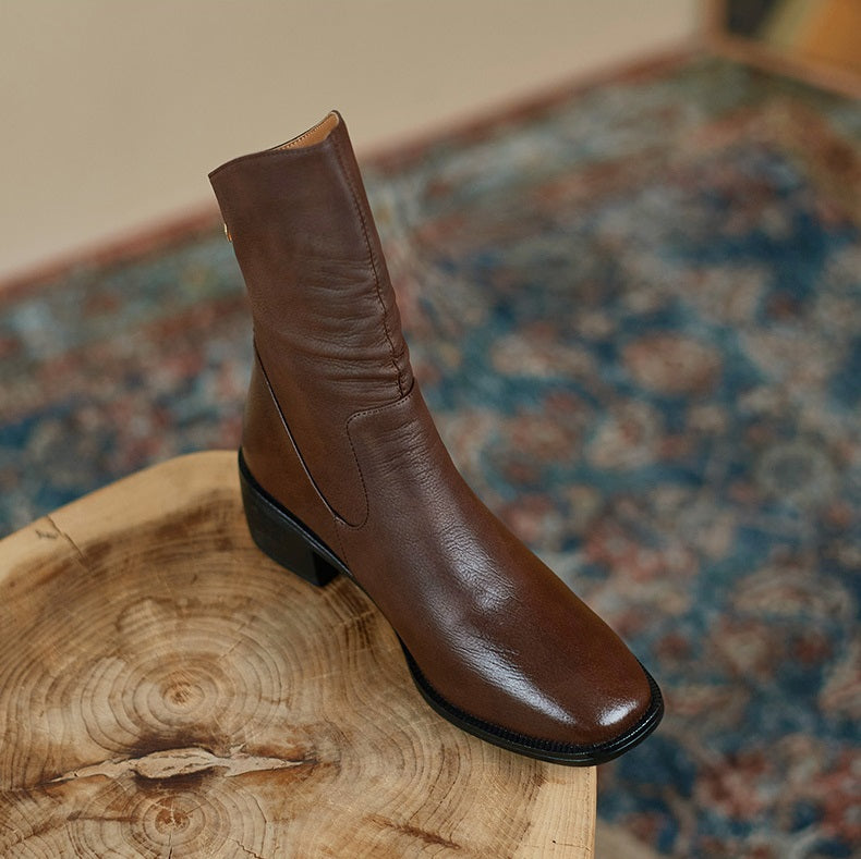Vintage Chunky Heel Leather boots