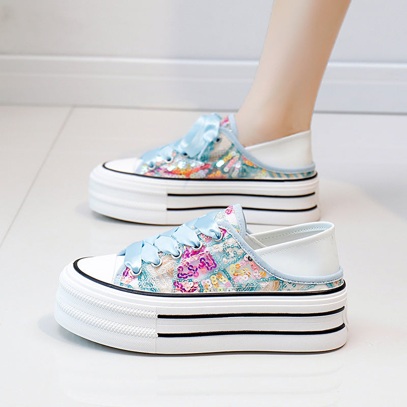 Embroidered sequin casual canvas shoes