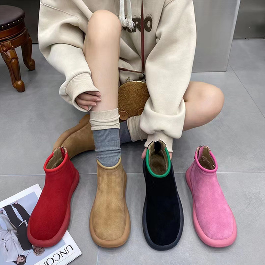 Back zipper versatile comfortable suede leather boots