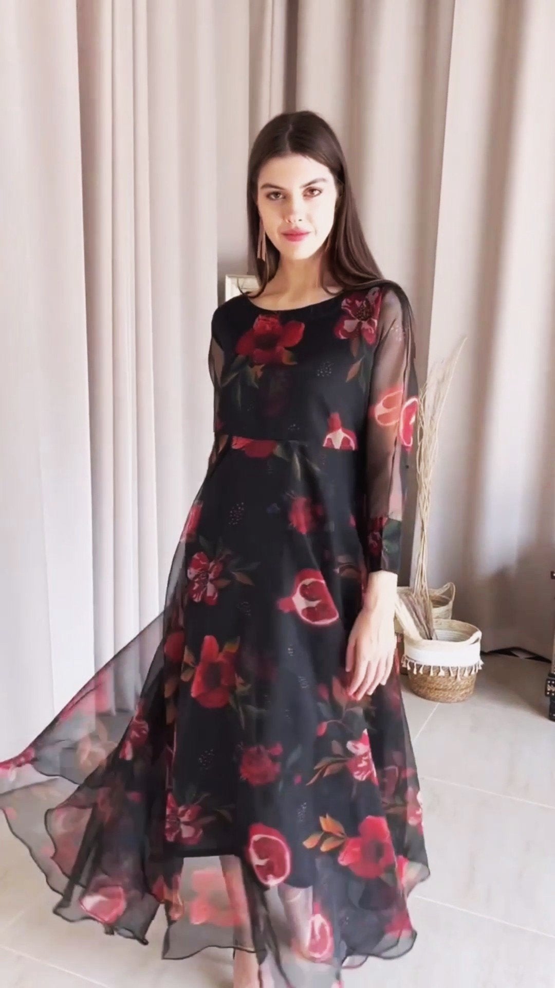Red&Black Printed Floral Dress