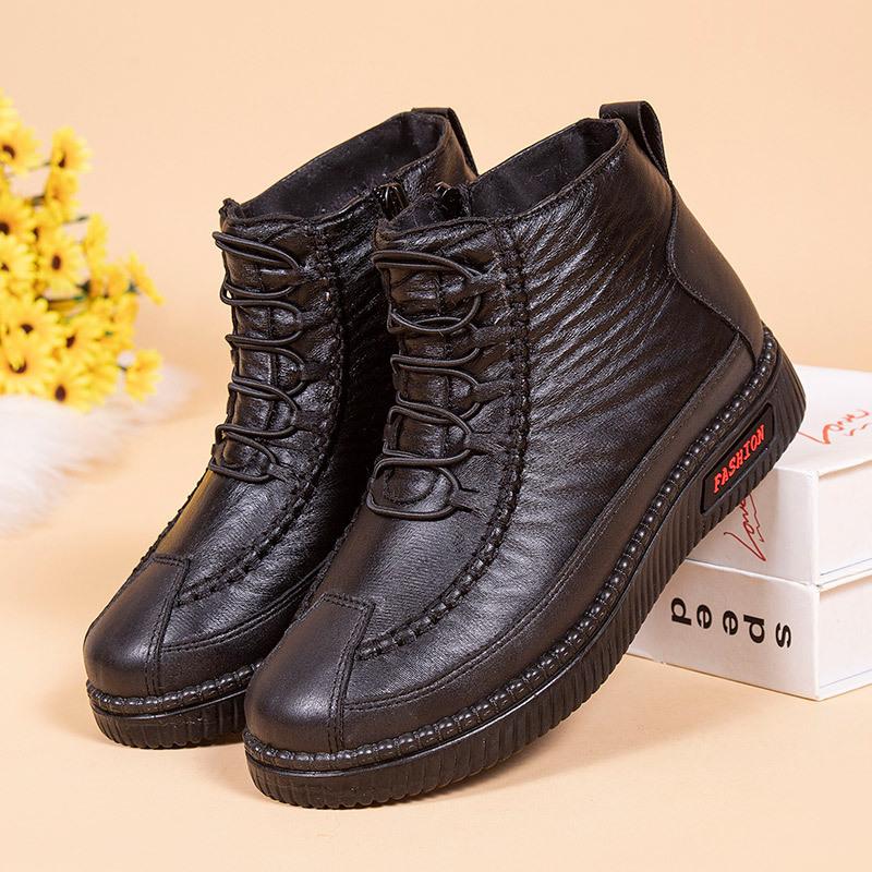 Waterproof leather soft sole warm zipper shoes