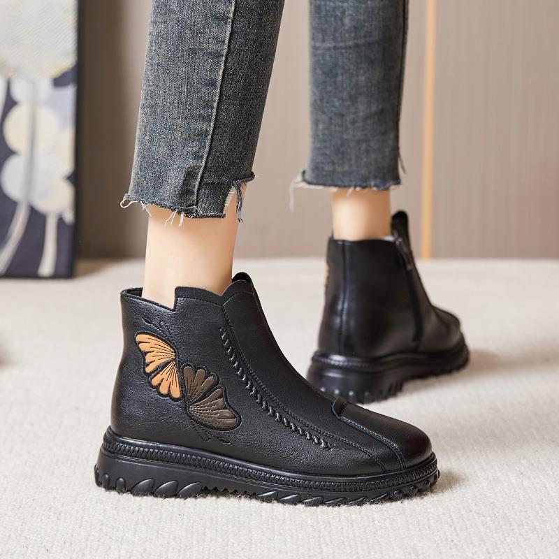 Italian leather warm velvet casual ankle boots