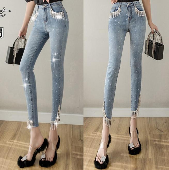 Delicate Studded Diamond Tassel Jeans