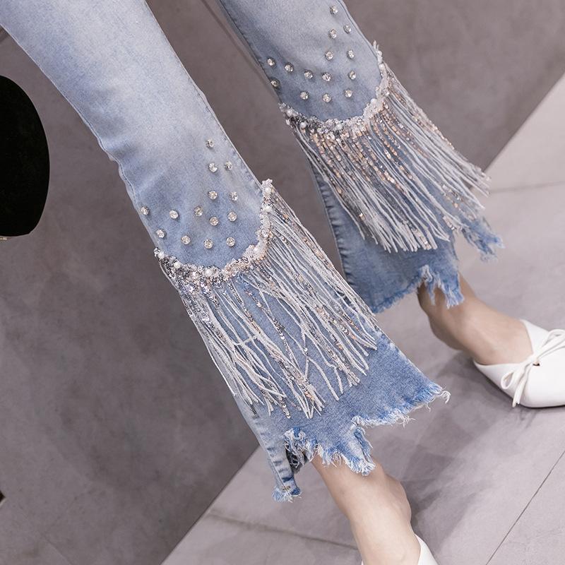 Refined Fringed Rhinestone Fashion Jeans