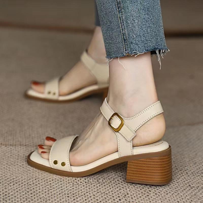 French medium heel open toe sandals