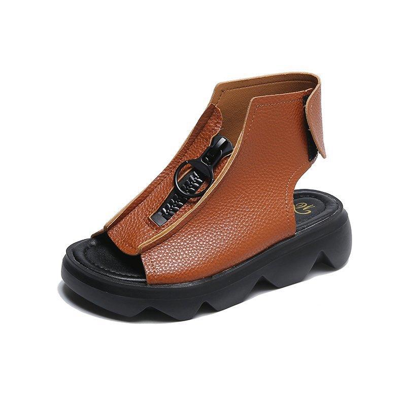 Retro zipper orthopedic sandals