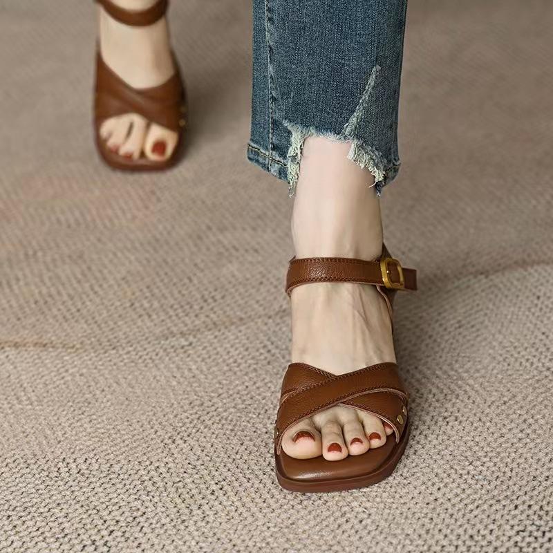 French medium heel open toe sandals