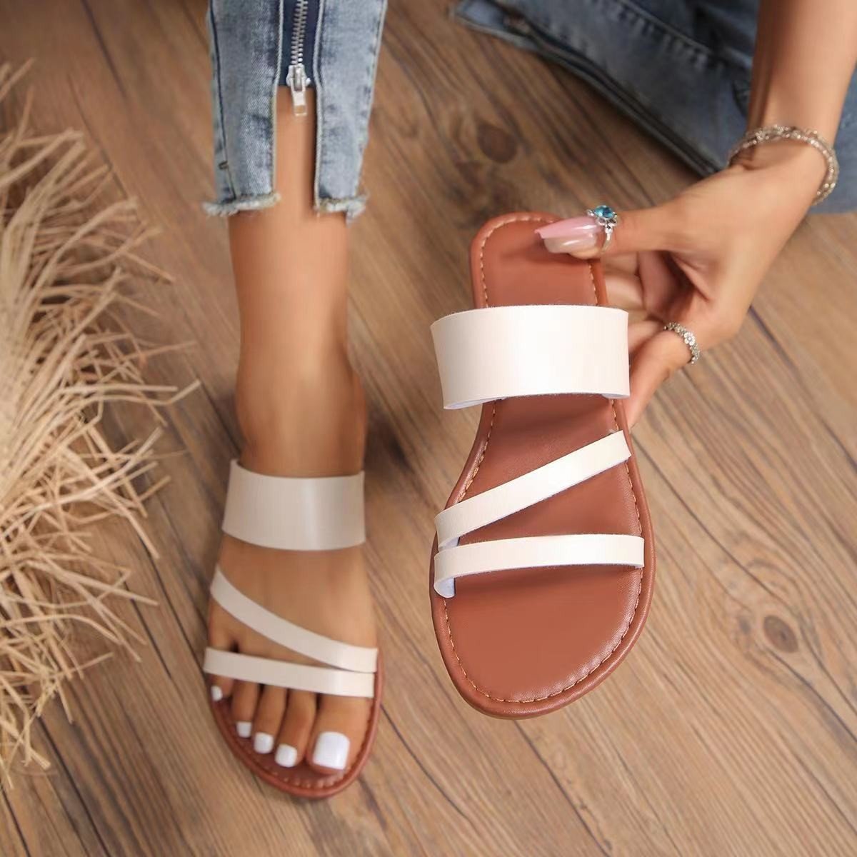 Round toe open toe sandals