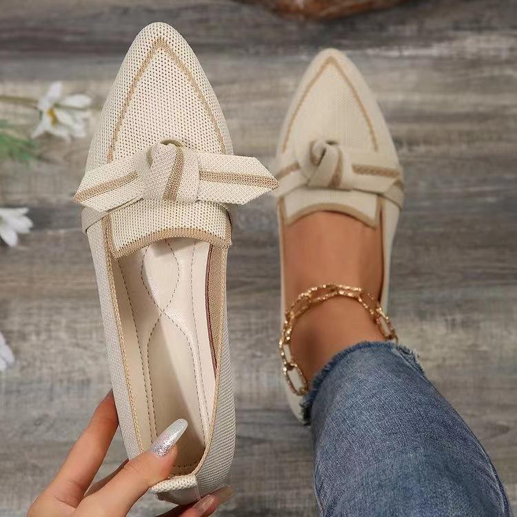 Women's Knit Fabric Bow Loafer Flats