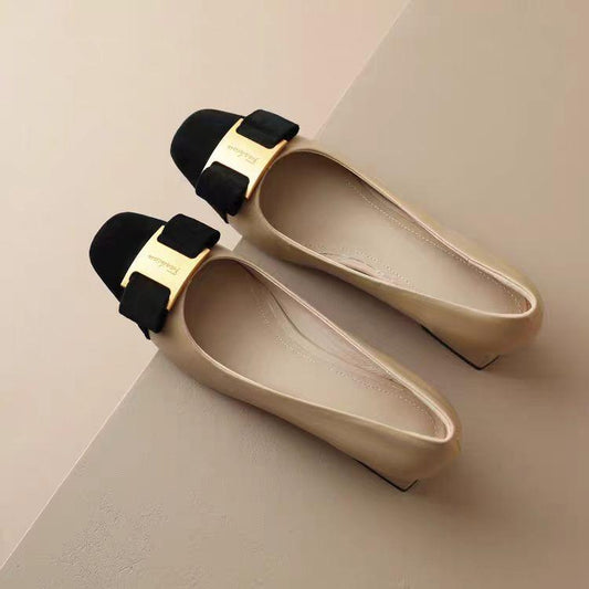 Temperament color matching shallow mid-heeled shoes