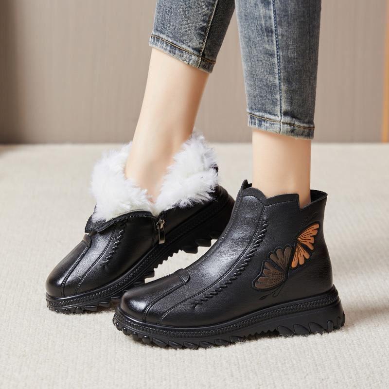 Italian leather warm velvet casual ankle boots