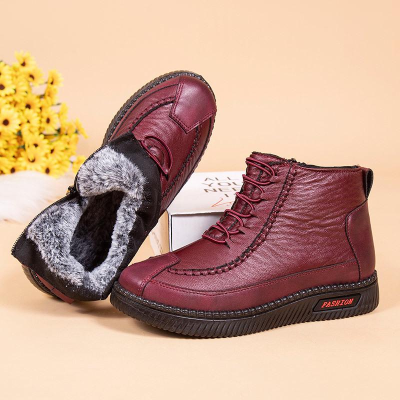 Waterproof leather soft sole warm zipper shoes