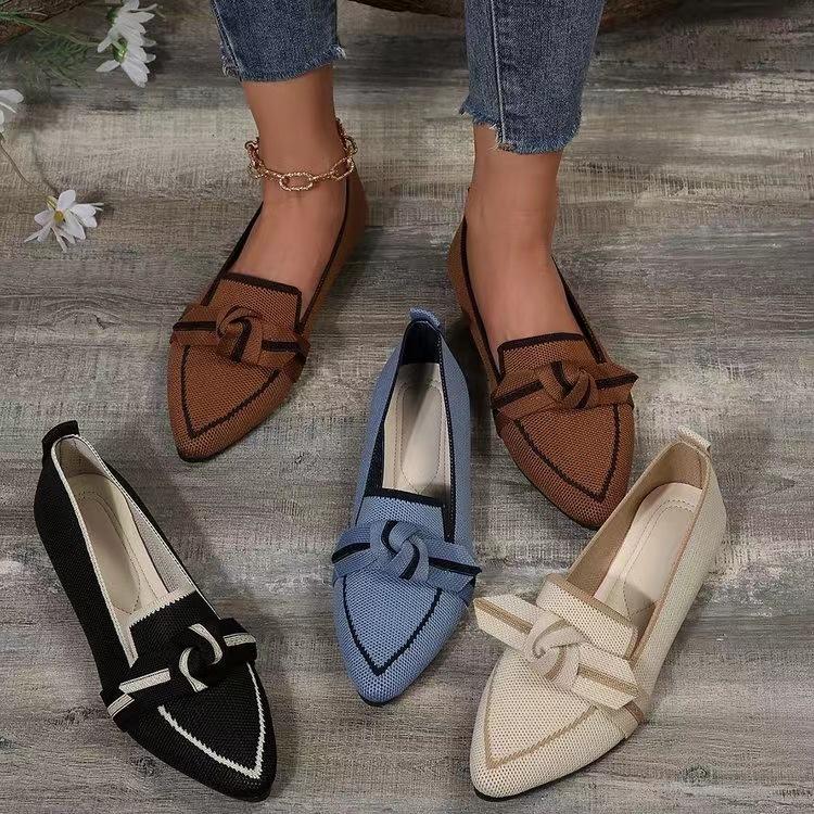 Women's Knit Fabric Bow Loafer Flats