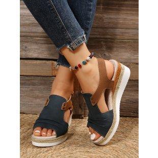 Wedge fish mouth casual buckle sandals