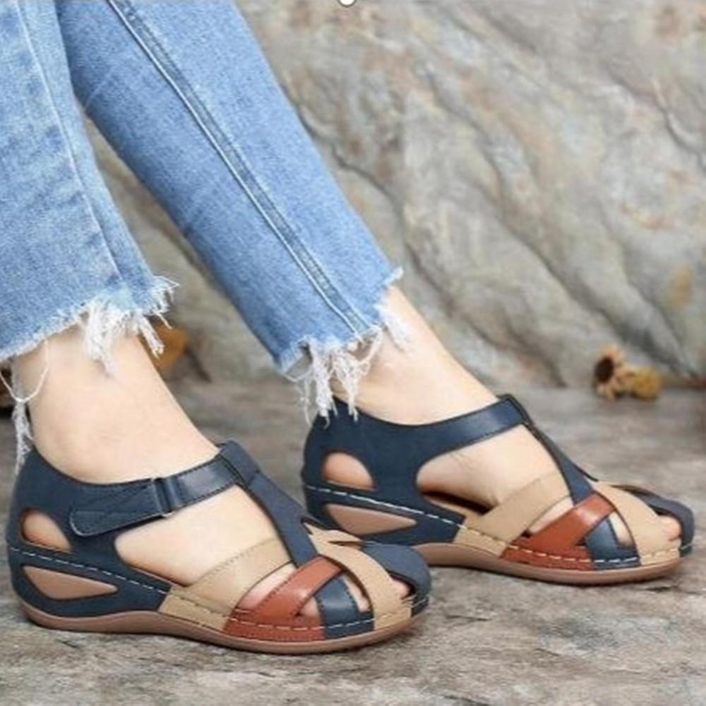 Retro round toe wedge women's Roman shoes