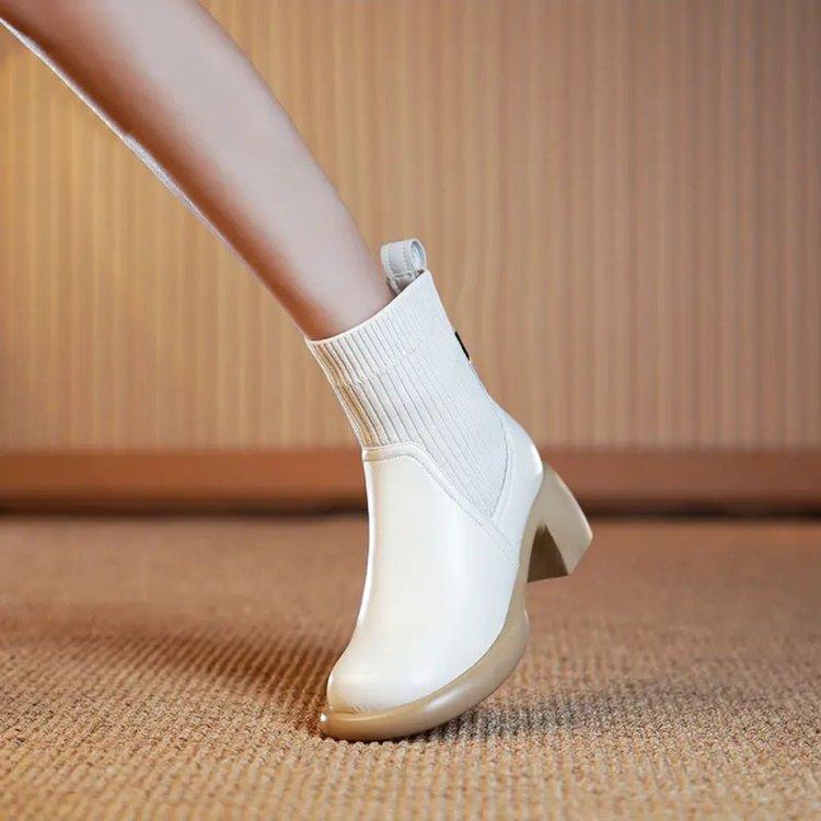 Autumn thick heel retro elastic boots
