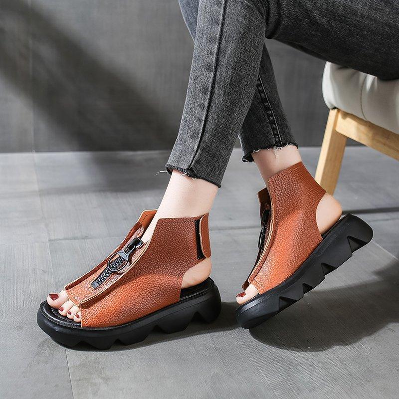 Retro zipper orthopedic sandals