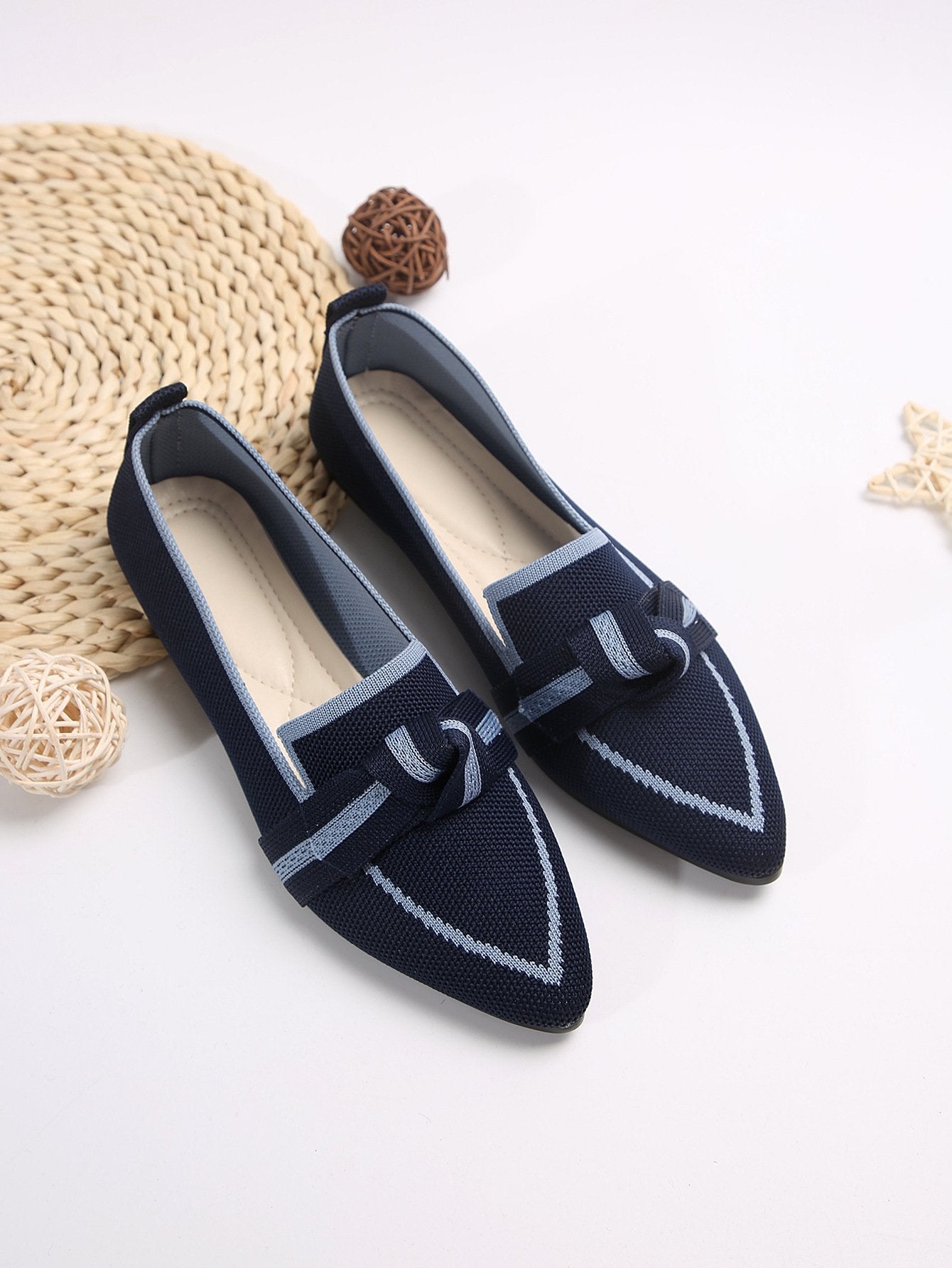 Women's Knit Fabric Bow Loafer Flats