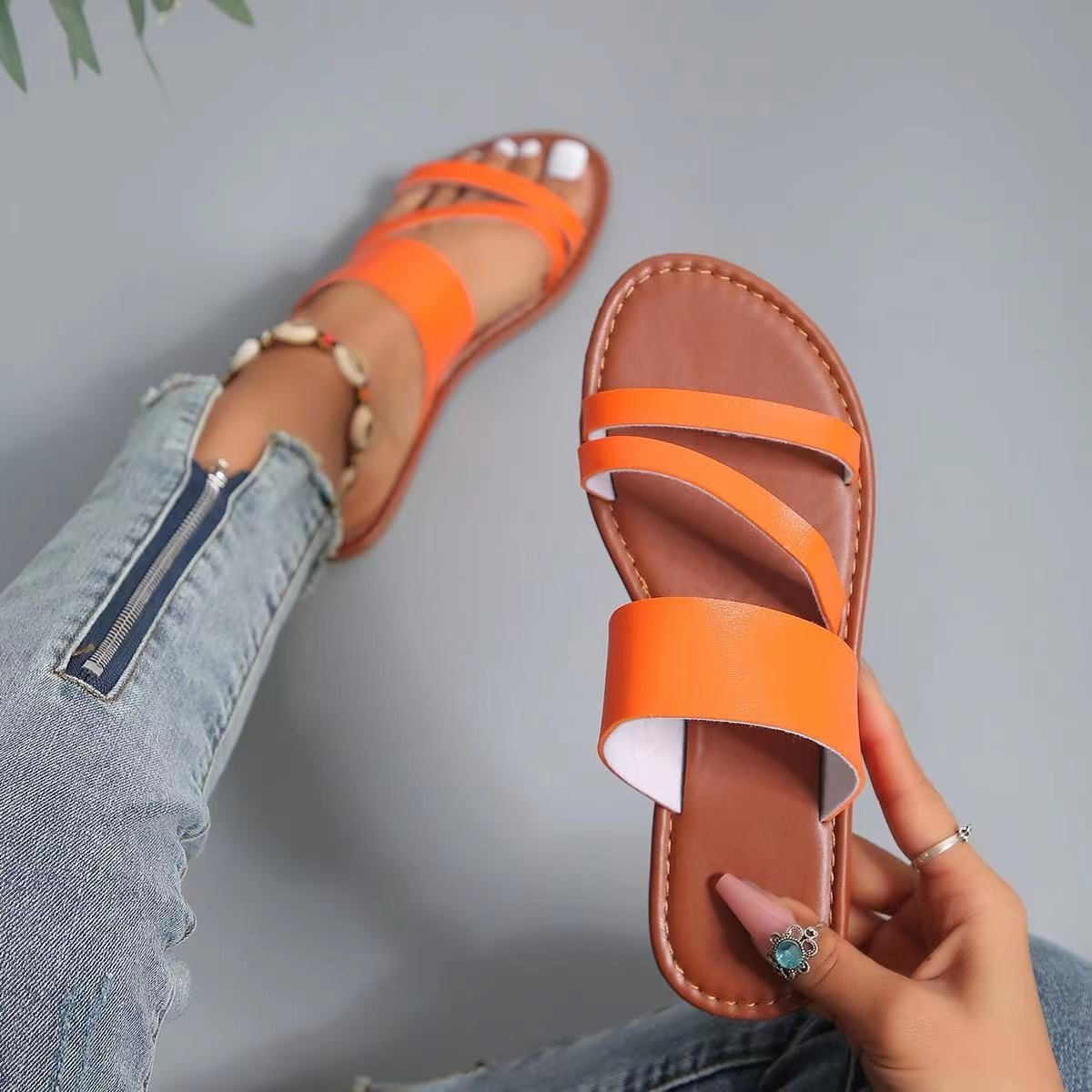 Round toe open toe sandals