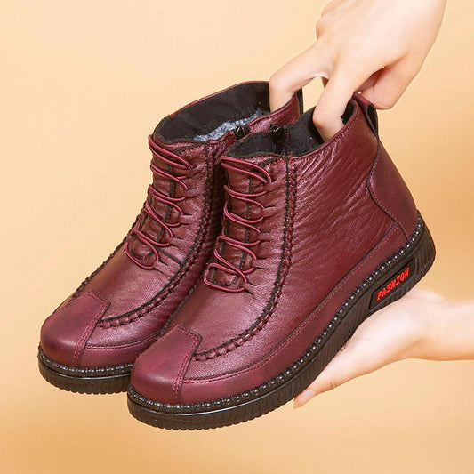 Waterproof leather soft sole warm zipper shoes